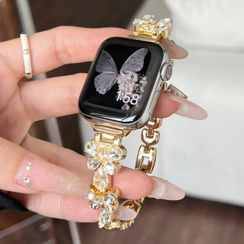 Butterfly Zircon Strap for Apple Watch Band Ultra 2 49mm 40mm 44mm 45mm 41 38 Women Diamond Bracelet for IWatch 9 8 7 SE 6 5 4 3