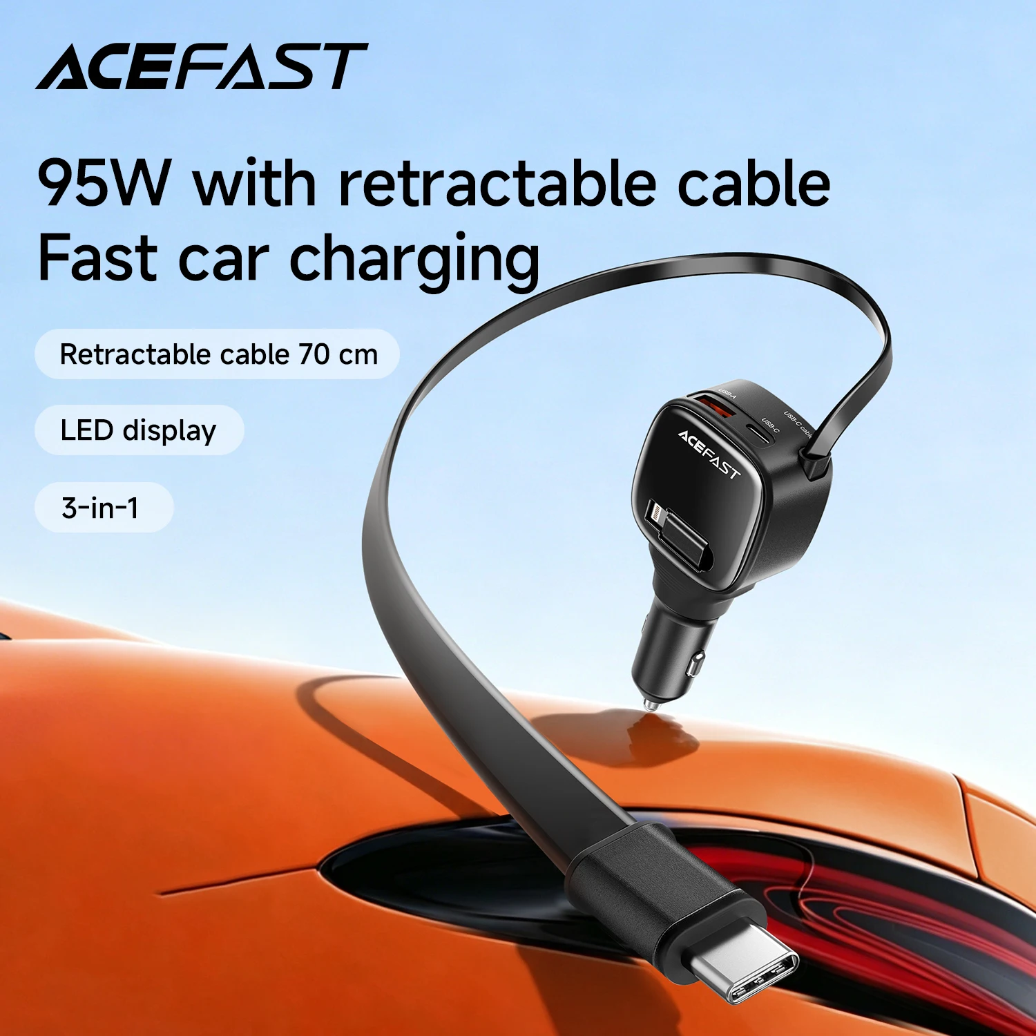 Acefast B17 95W Car Charger With Retractable Usb C Cable For Iphone 17 16 Pro M…