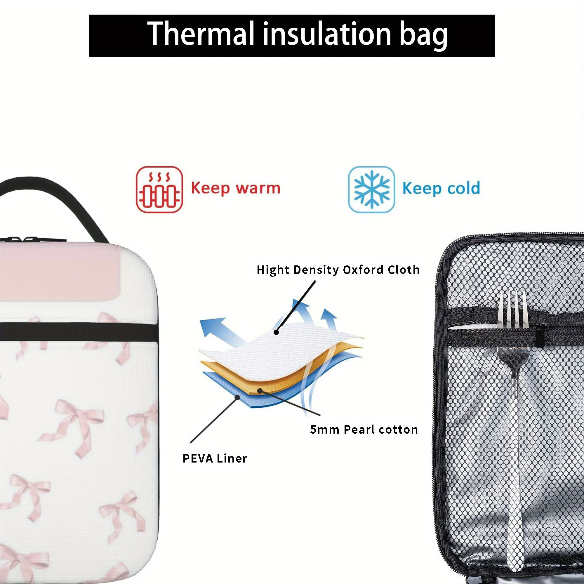 Bows Scattered on White Background Printed Thermal Bag, Insulated Bag, No Food Contact, Suitable for Home, Restaurant, Office