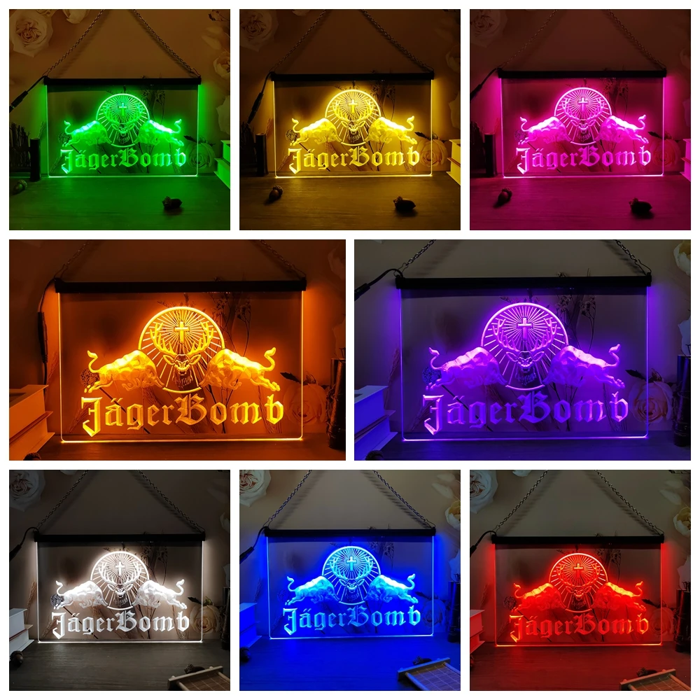 Jager Bull Wine-3D نحت LED النيون ديكور المنزل جدار الزفاف مكتب غرفة نوم الإبداعية #2