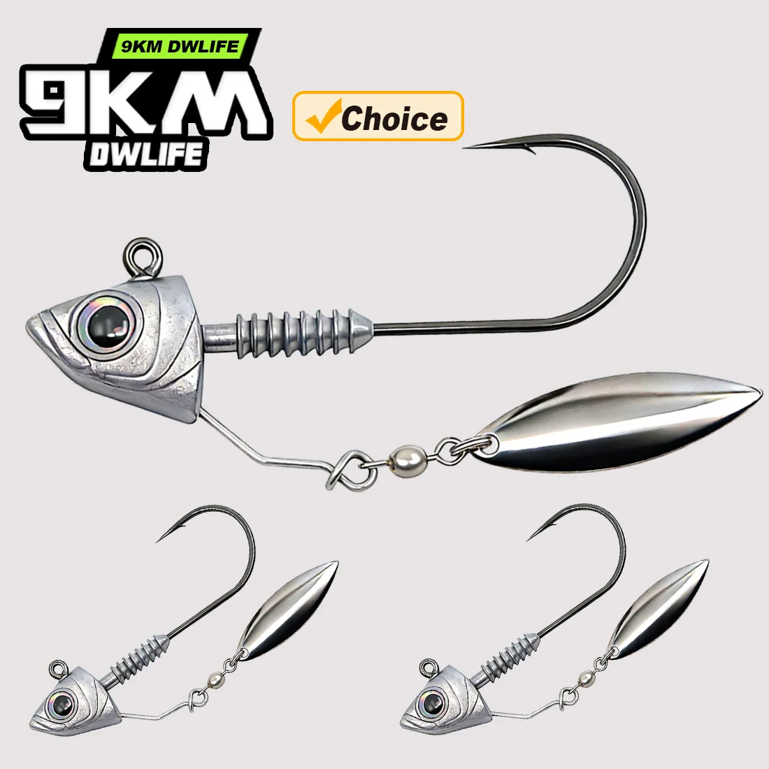 9KM 6pcs Fishing Swimbait Hook Underspin Jig Heads Hook with Spinner Blade Lure & Jig Fishing for Bass Freshwater Saltwater