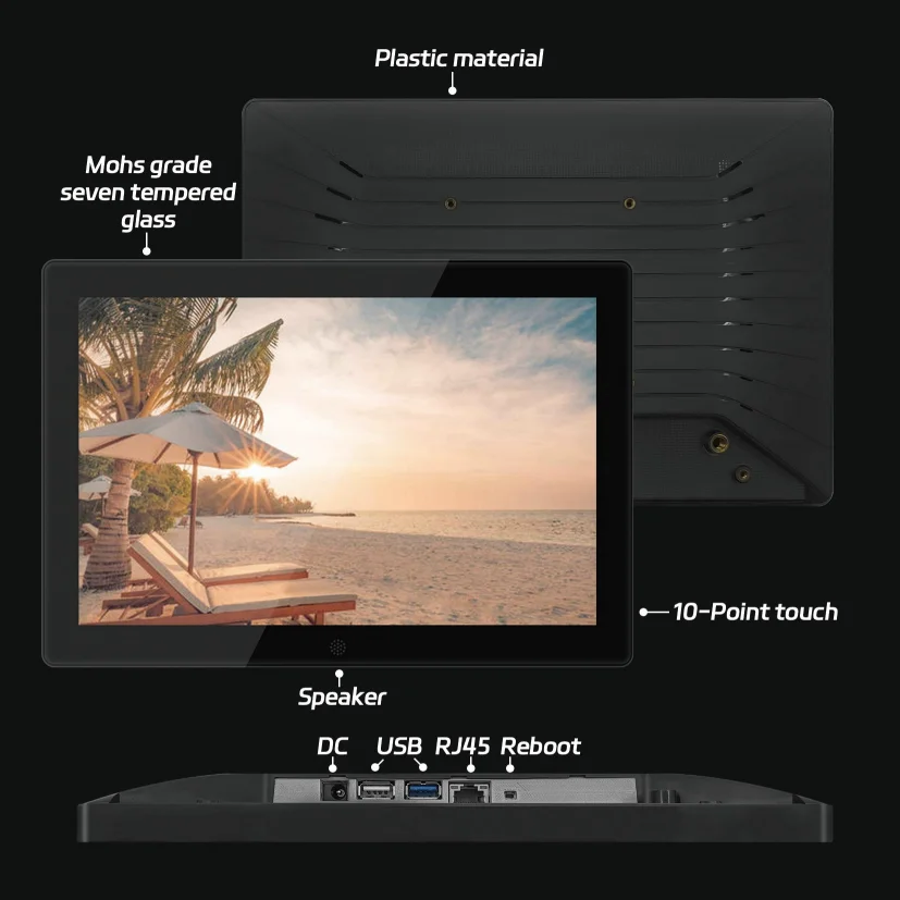 10-дюймовый сенсорный экран Android 11, 13, 14, планшет с дисплеем Poe, настенный настольный рекламный планшет с пластиковым корпусом