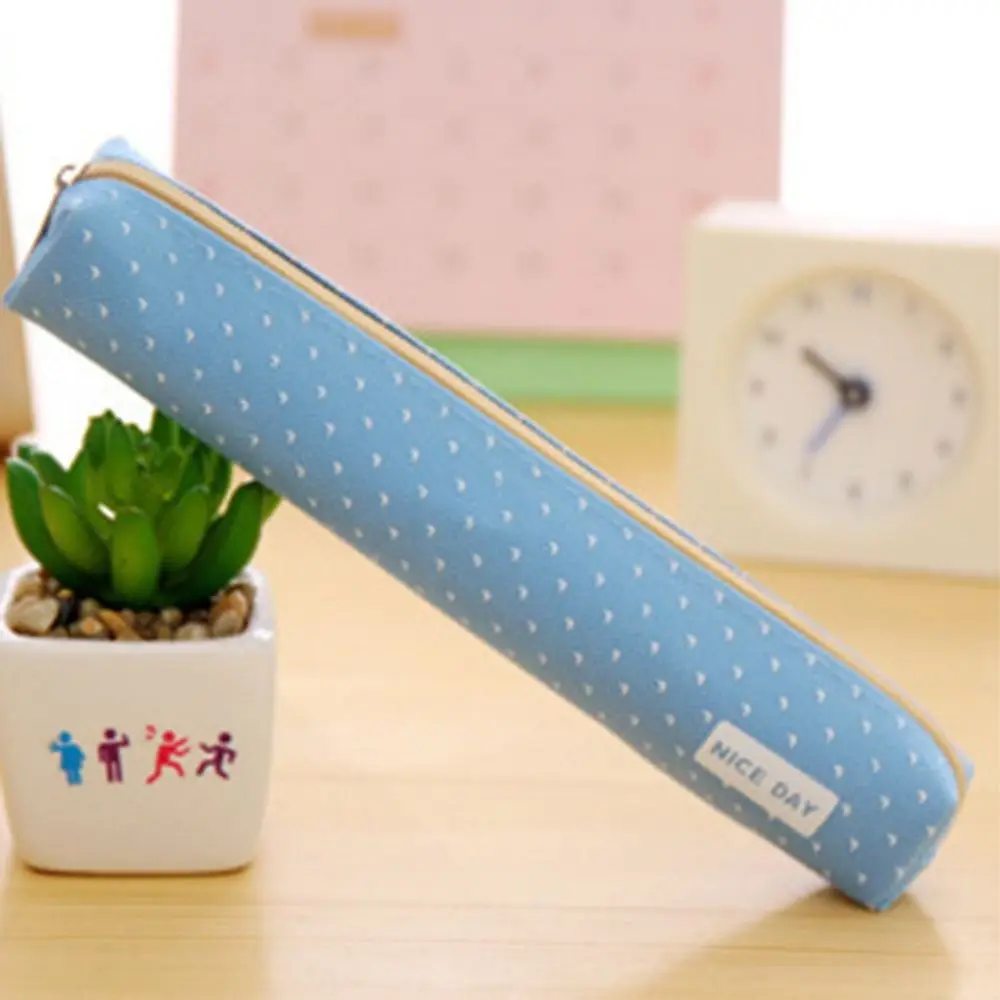 School Supplies Long Strip Pencil Case Candy Color Strip Shape Stationery Pouch Zipper Large Capacity Pens Storage Bag Student