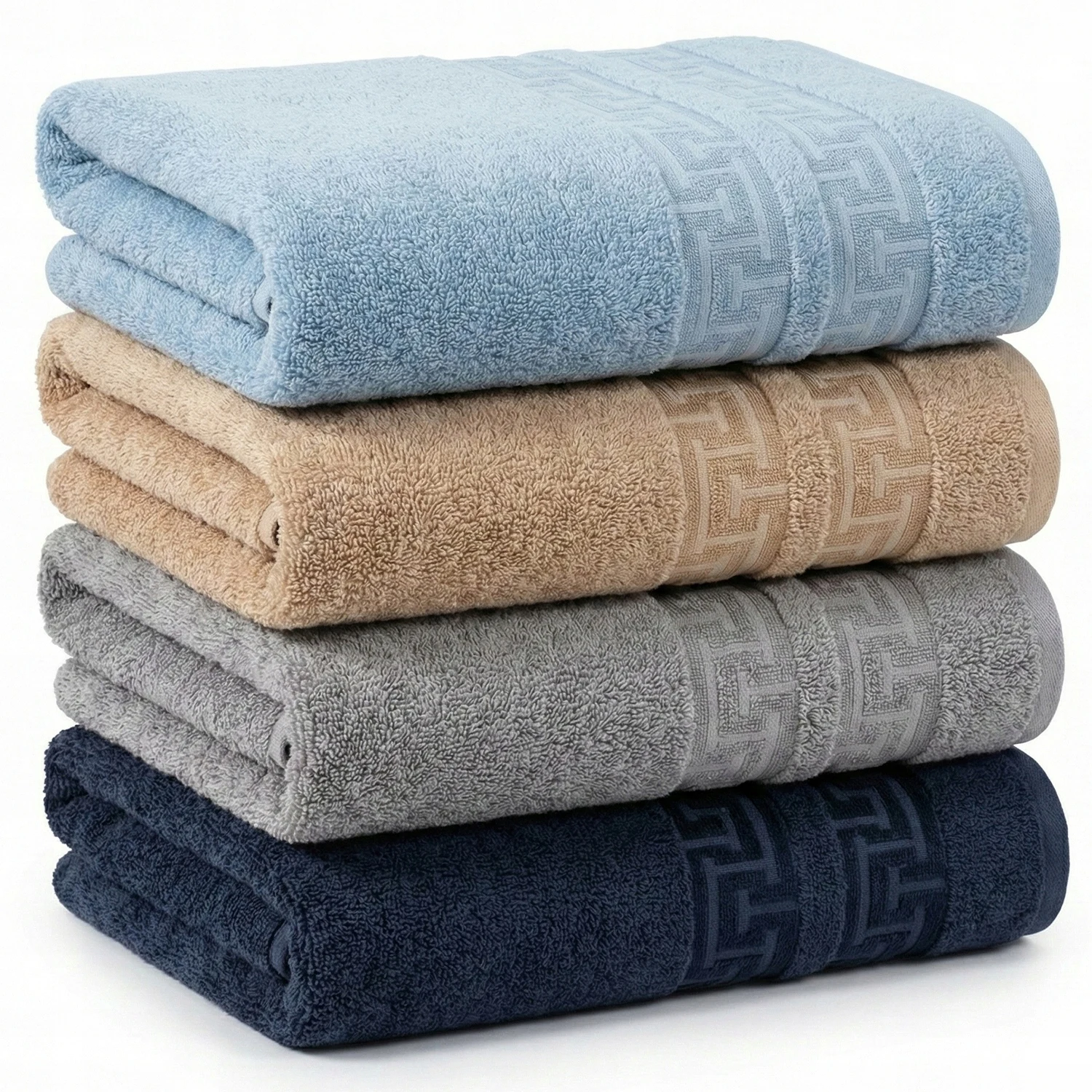 Ensemble de serviettes de bain 4 pièces 50 x 100 cm 100 % coton absorbant beige gris doux moderne pratique accessoire de salle de bain quotidien textile en coton simple confortable pour la maison intérieur familial multi-pièces