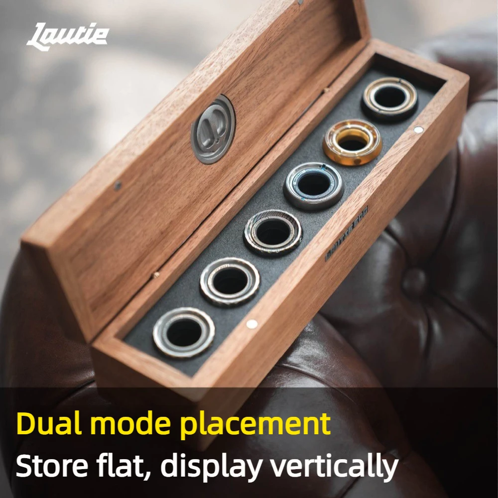 LAUTIE Mechanic Wooden Six-Hole Ring 2.0 Storage Box - EDC Fingertip Ring Storage Collection and Stress Relief Toy