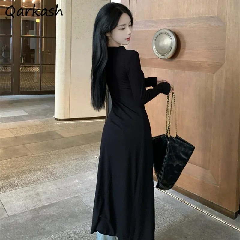 Spring Autumn Black Long Jackets for Women Simple Elegant All-match Stylish Female Chic Street Wear Slim Hotsweet Ulzzang Coat