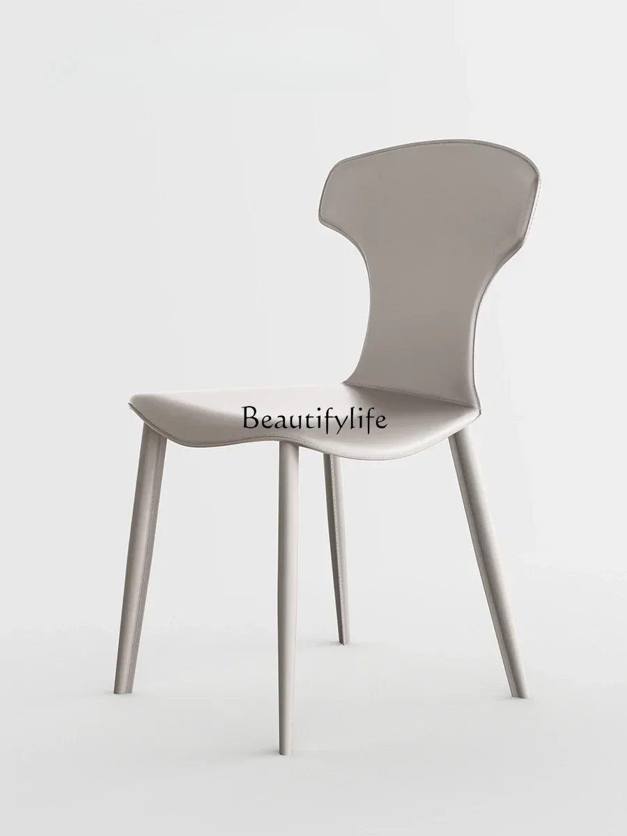 

yj19 Italian minimalist saddle leather small apartment modern dining chair high-end home backrest chair