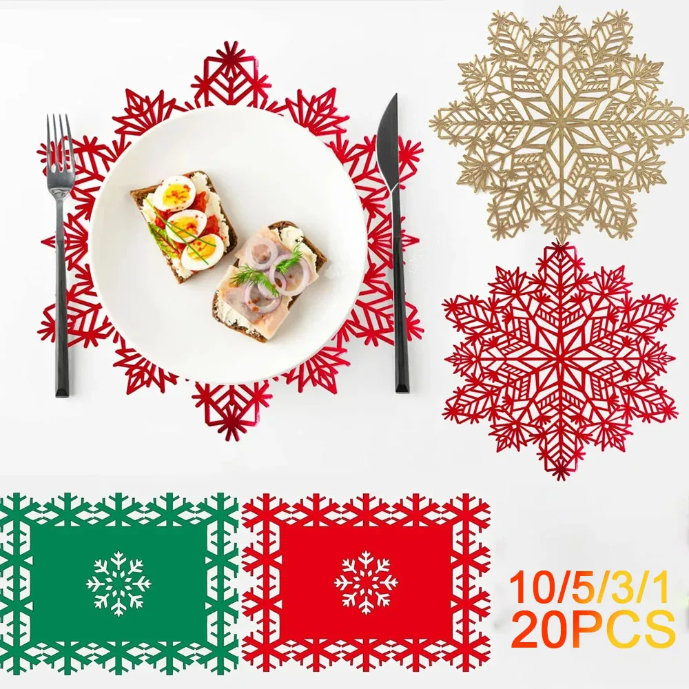 1–20 Stück Weihnachts-Schneeflocken-Tischsets und Tischläufer, dekorative hitzebeständige Geschirrmatten, Esszimmer, Urlaub, Party-Dekoration