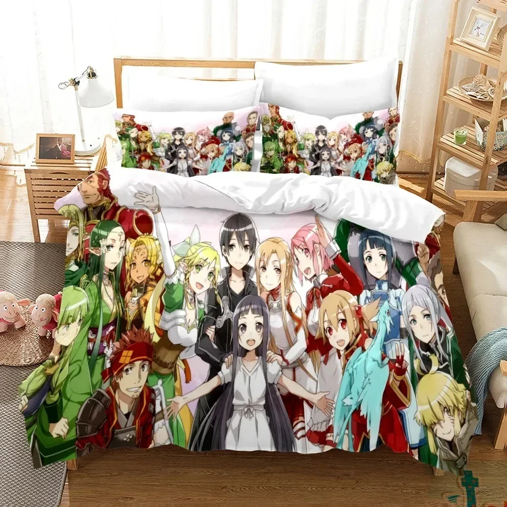 

High Quality 3D Digital Printed Sword Art Online Pattern Duvet Cover with Pillow Cover Bedding Set Anime Bed Set Bedroom Deocr