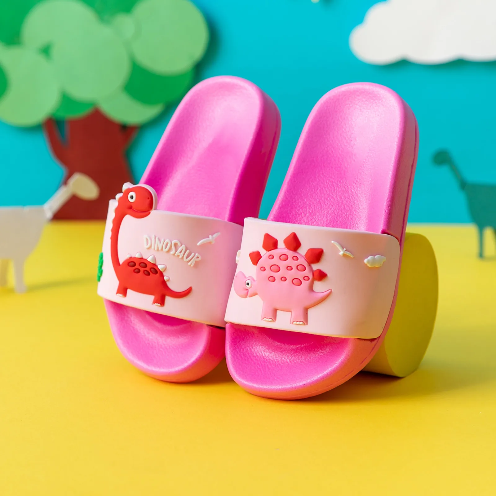 Picture 3: Toddler Little Kids Dinosaur Beach/Pool/Shower Slides/Anti-Skid Home Bath Slippers/Cute Summer Outdoor Shoes for Girls and Boys