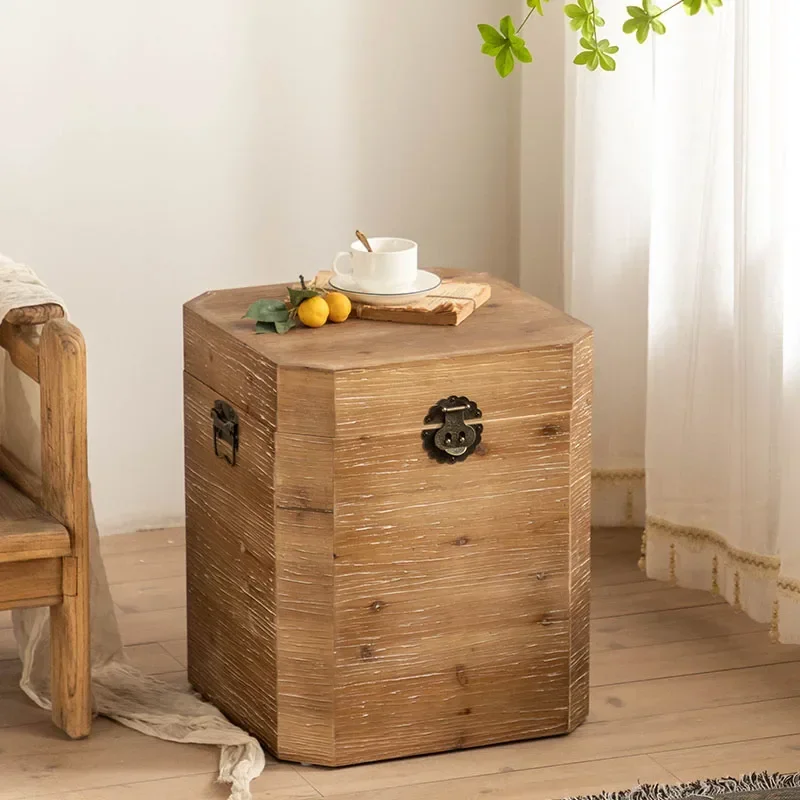 Retro Solid Wood Side Table Box Design Small Coffee Table Elegant Sofa Organizer Storage Cabinet