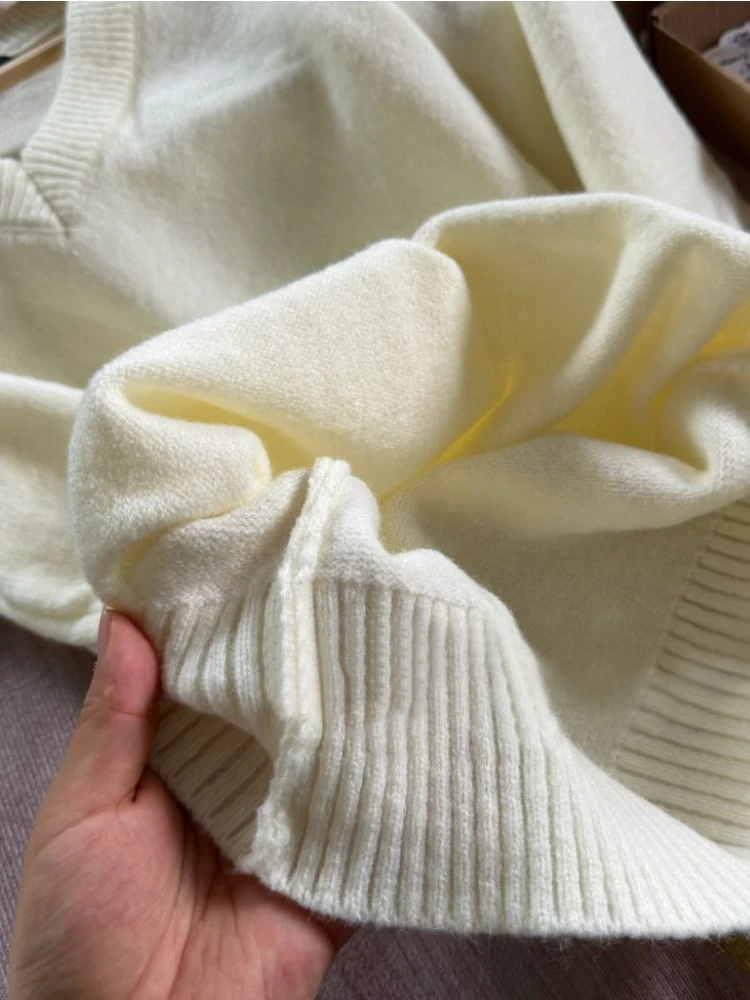 سترات نسائية محبوكة متينة للخريف بياقة على شكل حرف v وأكمام طويلة بلوفرات قطنية نسائية غير رسمية بسيطة ومريحة على طراز بريبي ملابس علوية جديدة #6