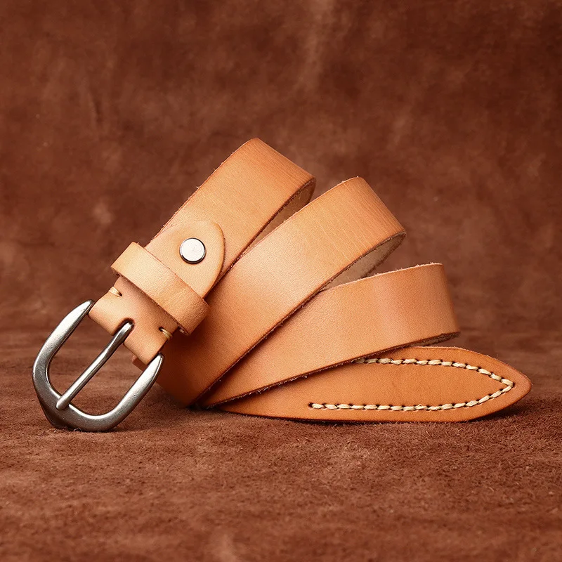 

2.8CM Fashionable Versatile Cowhide Original Color Belts for Women, Woman Genuine Leather College Style Casual Jeans Strap Belt