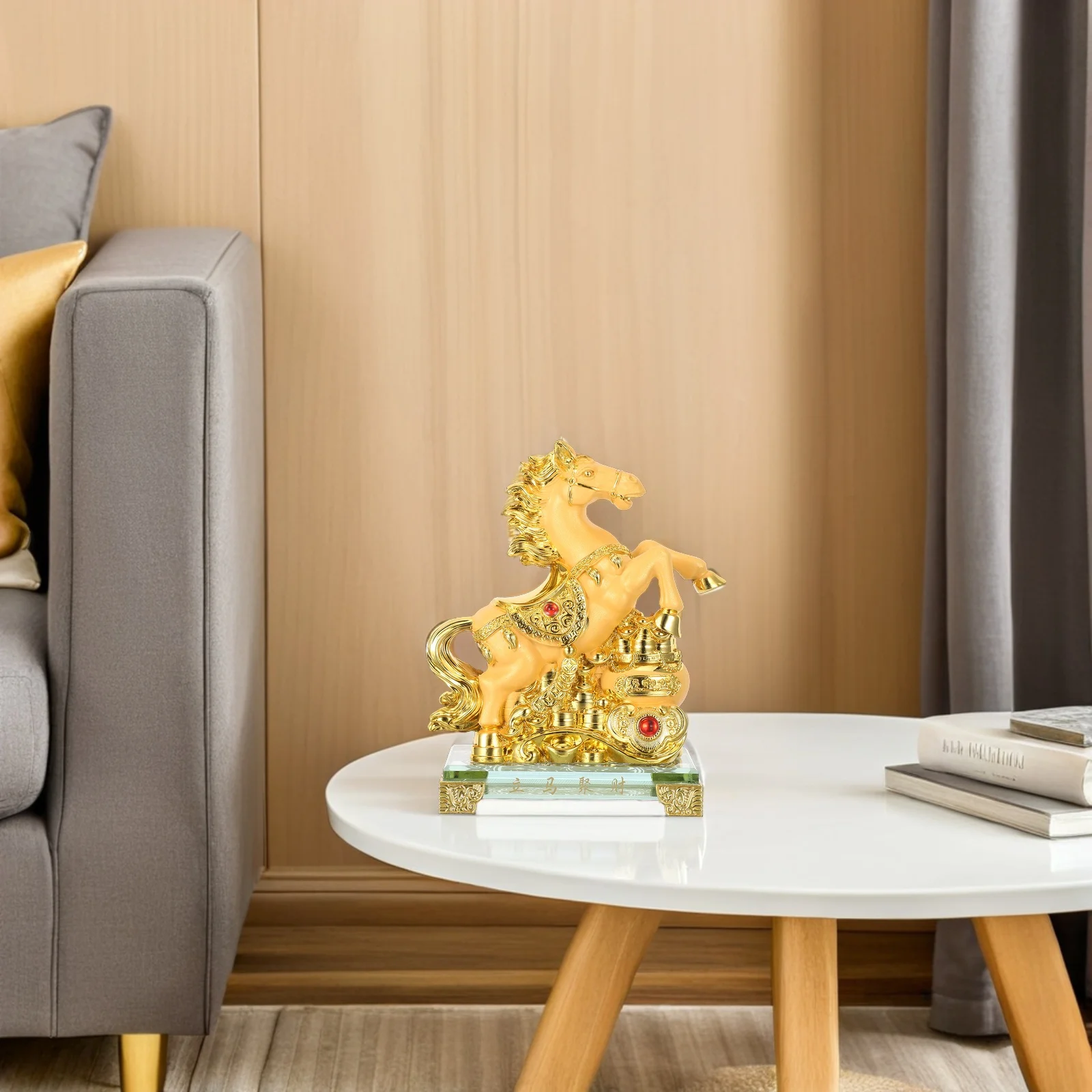Estatua de Caballo de Resina, Decoración para el Hogar u Oficina, Acabado Dorado Arena, Adorno de Caballo, Escultura de Animal de la Prosperidad del Año Nuevo Chino 2026