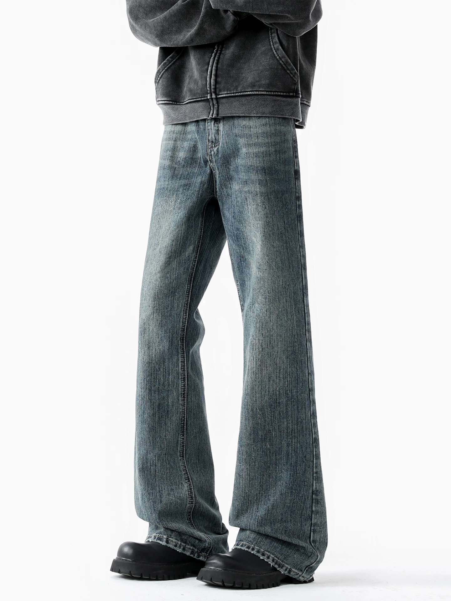 

Мужские джинсы-клеш в стиле ретро с узором «синий бамбук», прямые, повседневные брюки, весна 2026, CleanFit, смесь полиэстера и хлопка