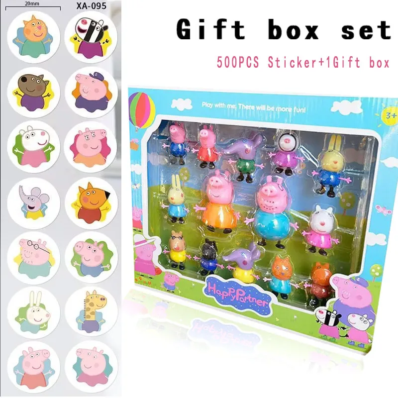 NUOVO Peppa Pig Set completo di bambole per giocare a casa, Peppa Pig Famiglia di quattro personaggi Figurina Giocattolo Confezione regalo Set Adesivo da dessert