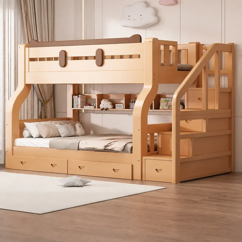 Solid Wood Bunk Bed Household Upper and Lower Beds High Low Bed Multifunctional Two Layer Combination Wooden Bunk Beds