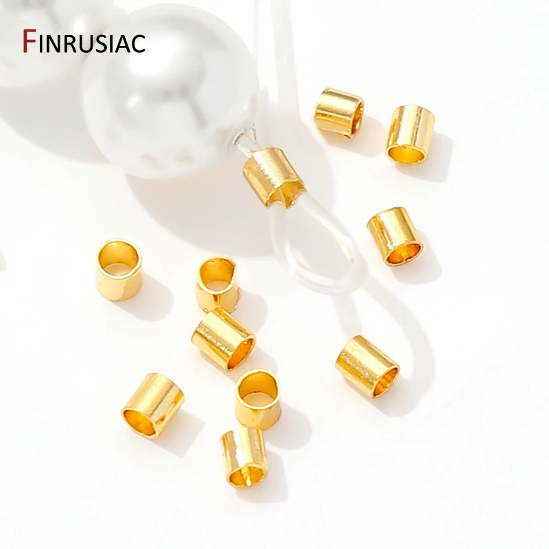 18K Gold Plated Brass Tube Crimp End Beads,2/2.5mm Stopper Spacer Beads For DIY Necklace Bracelet Making Findings Supplies