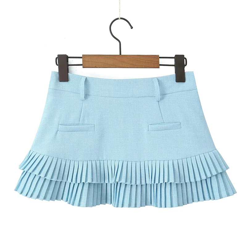 YENKYE Cool Girl Y2K Pleated Mini Skirt Sexy Low Waist Short Skater Skirts With Shorts Lining
