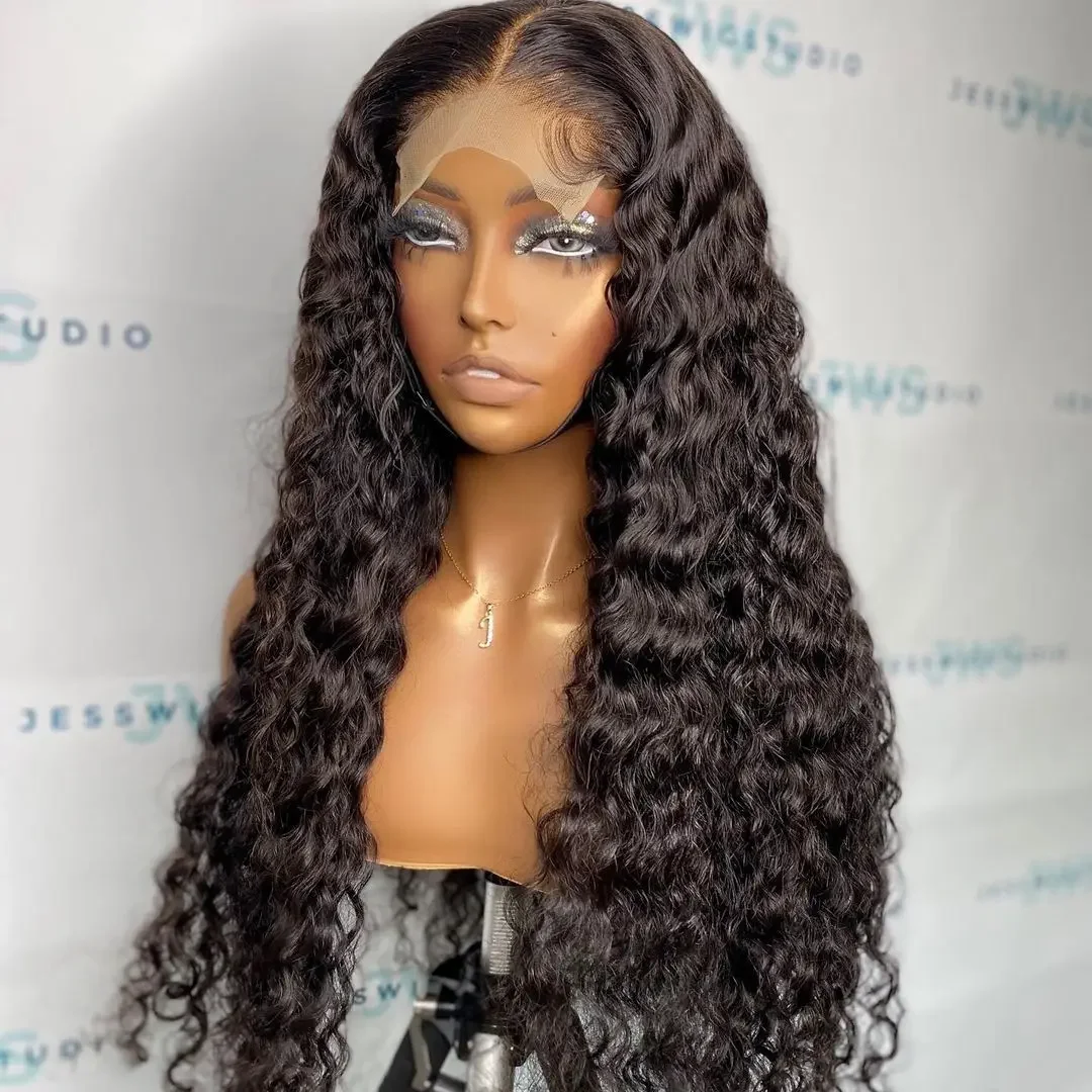 Long Black 180 Density 26" kinky Curly Lace Front Wig For Black Women PrePlucked With Baby Hair Lace Frontal Wigs Deep Curly Wig