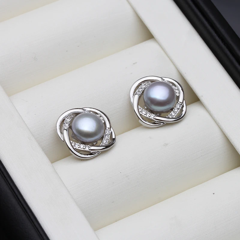 925 Sterling Silver Earrings For Women,wedding Freshwater Natural Pearl Earrings For Mother Birthday Present White