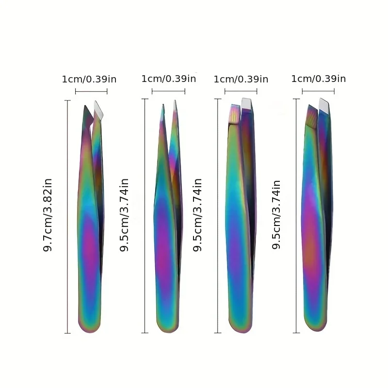 스테인리스 스틸 4개입 눈썹 클립 세트 컬러풀 티타늄 도금 눈썹 클립 트리밍 및 제모 뷰티 도구