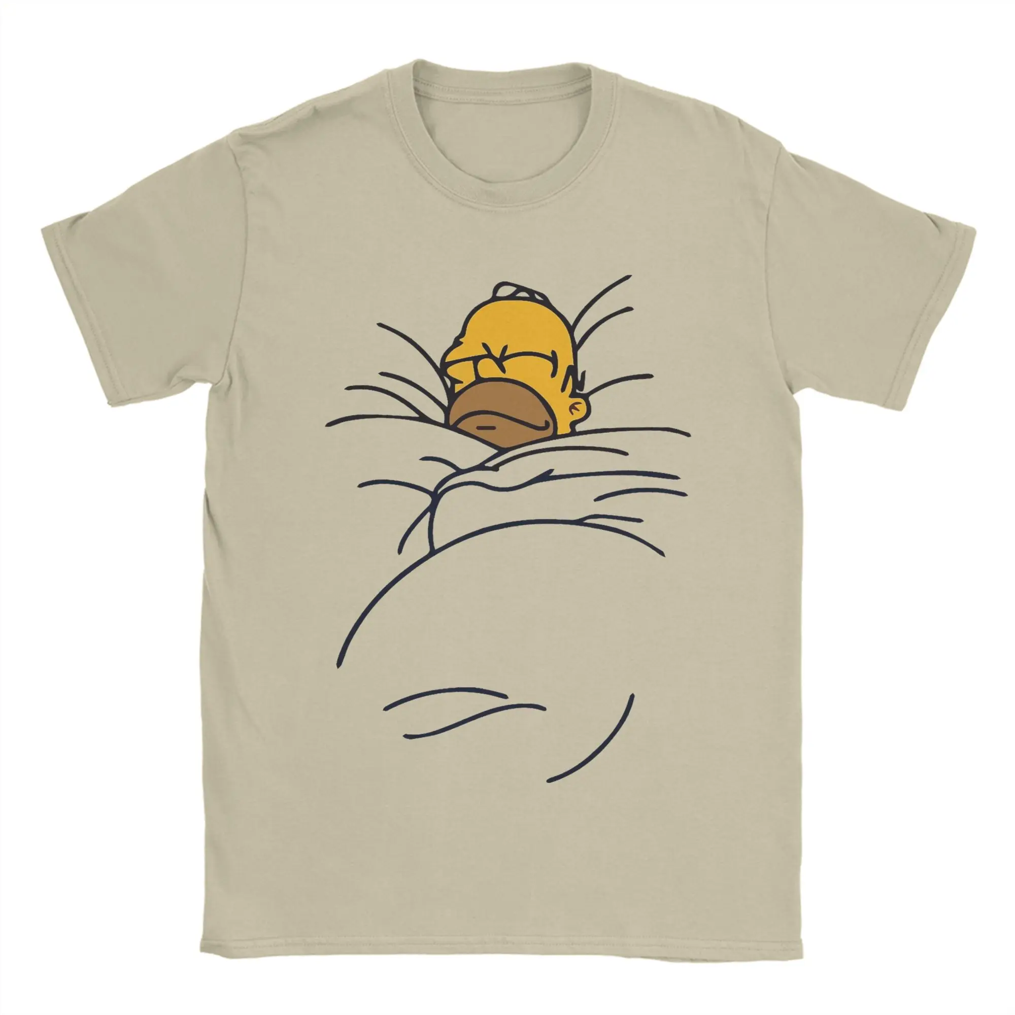Homer tucked in sleeping Simpson T Shirts for Men Pure Cotton Fashion T-Shirts Round Collar Tee Shirt Clothes Gift Idea