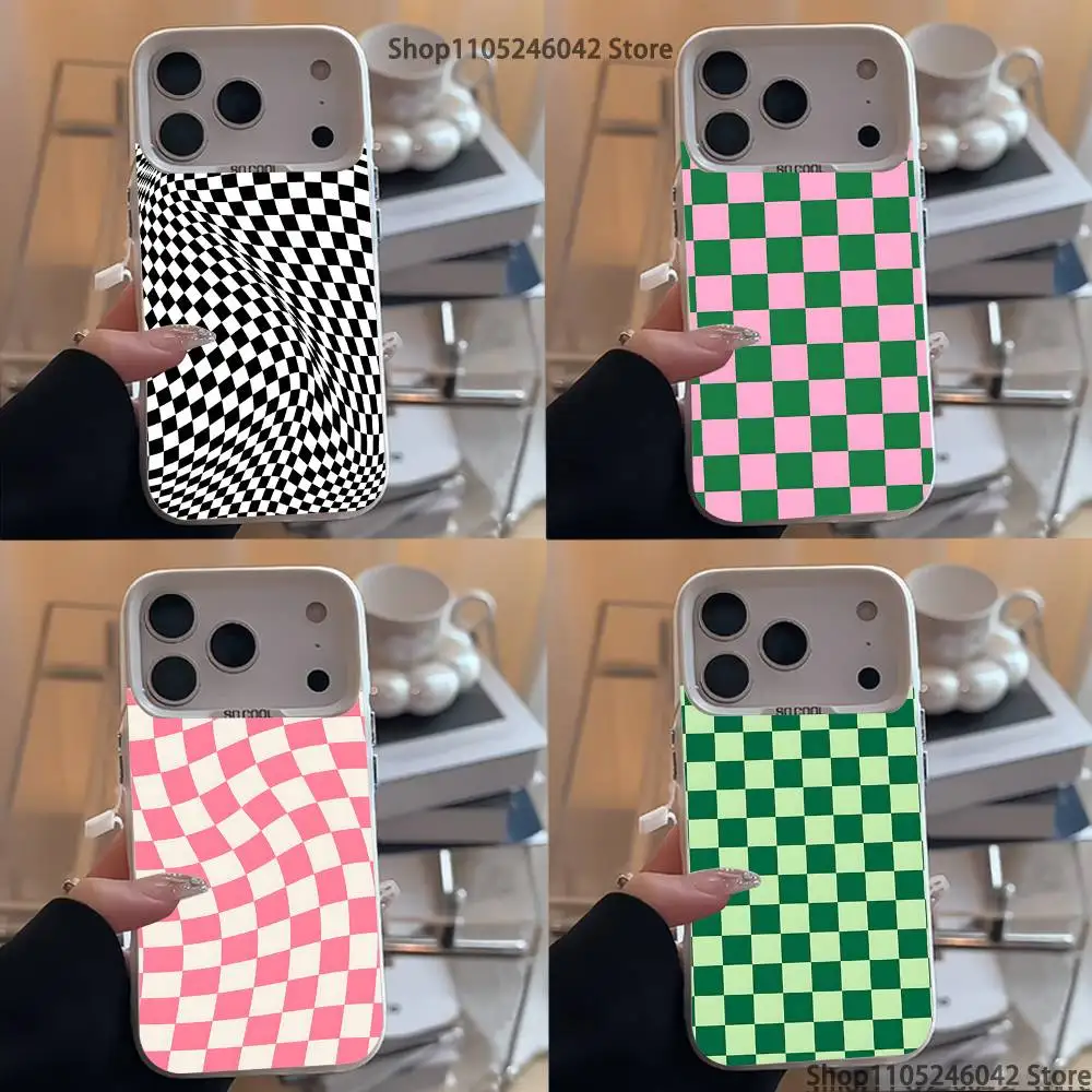 

Checkered Pattern White Matte Shockproof CoverPhone Case For iPhone 17,16,15,14,13,12,11,Pro,XS,Max,Plus,Mini,SE4,E