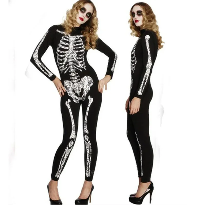 2025 New Skeleton Costume Women Dress Disguise Witch Day of The Dead Jumpsuit Horror Bride Cosplay Carnival Party Vampire Fa abc
