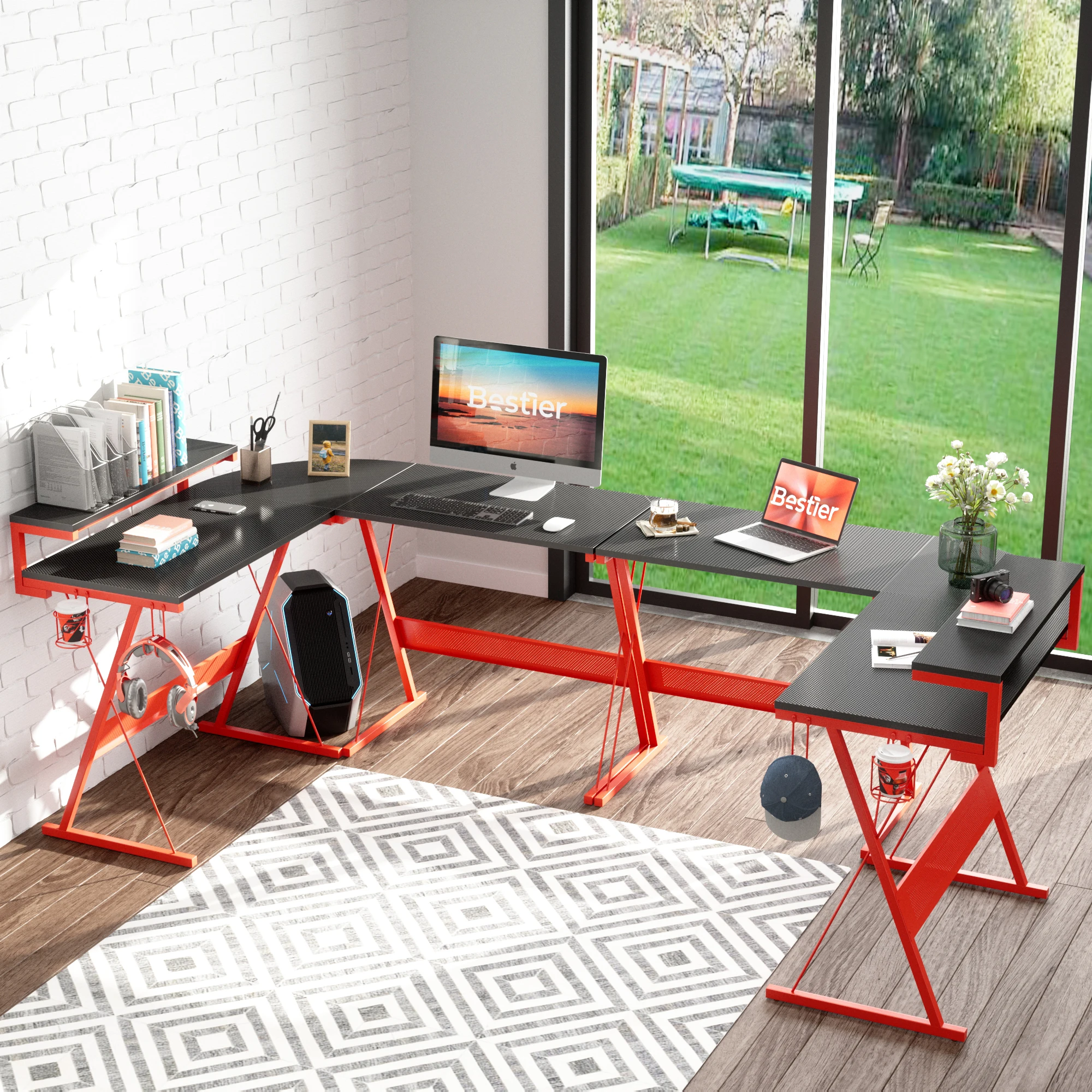 Gaming Tables, Home Office Computer Desks, L-Shaped Rounded Corners, Large Monitor Stands, Workstations, Computer Desks