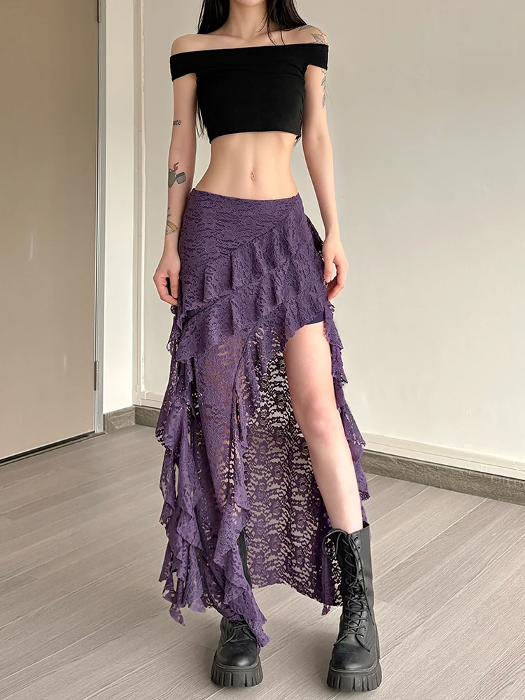 

Weird Puss Women's Lace Sa Skirt Slim Fit Asymmetrical Slit ort Skirt Polyester Spandex Blend Stand Fit Summer Collection