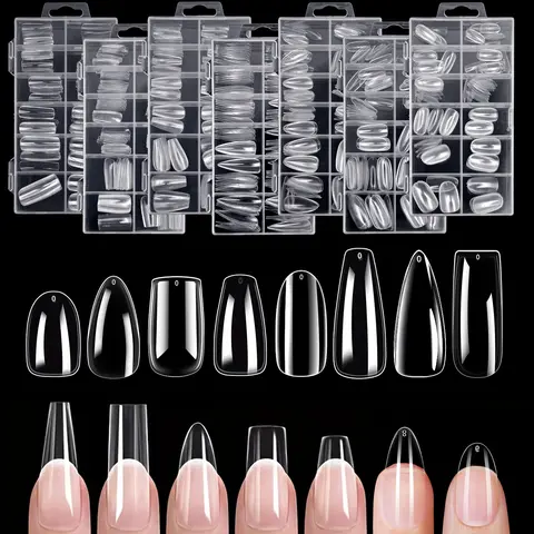 ชุดปลายเล็บปลอมแบบใส 120 ชิ้น รูปทรงโลงศพ อัลมอนด์ เรียวแหลม สตีเล็ตโต วงรี สี่เหลี่ยม และรูปทรงอื่นๆ  แบบเต็มเล็บ อะคริลิค กดติดเล็บ 12 ขนาด