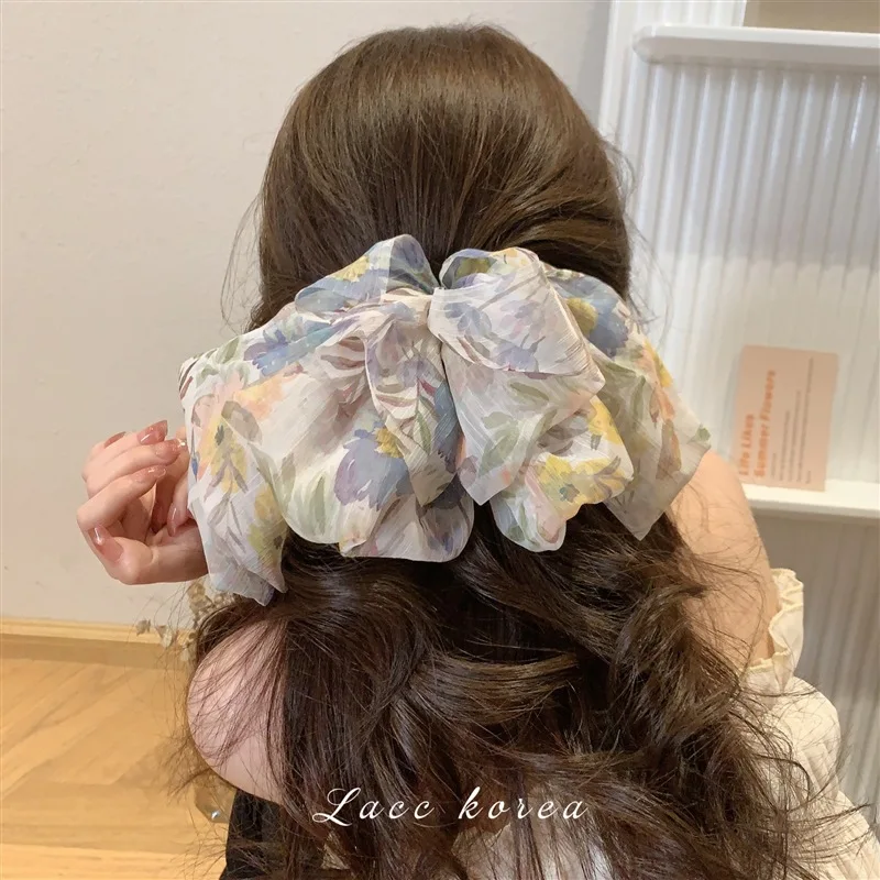 Mesh Crushed Flower Multi-Layer Bow Hair Clip Super Fairy Fluffy Chiffon Spring Clip Headdress Hairpin Clip Hair Accessories