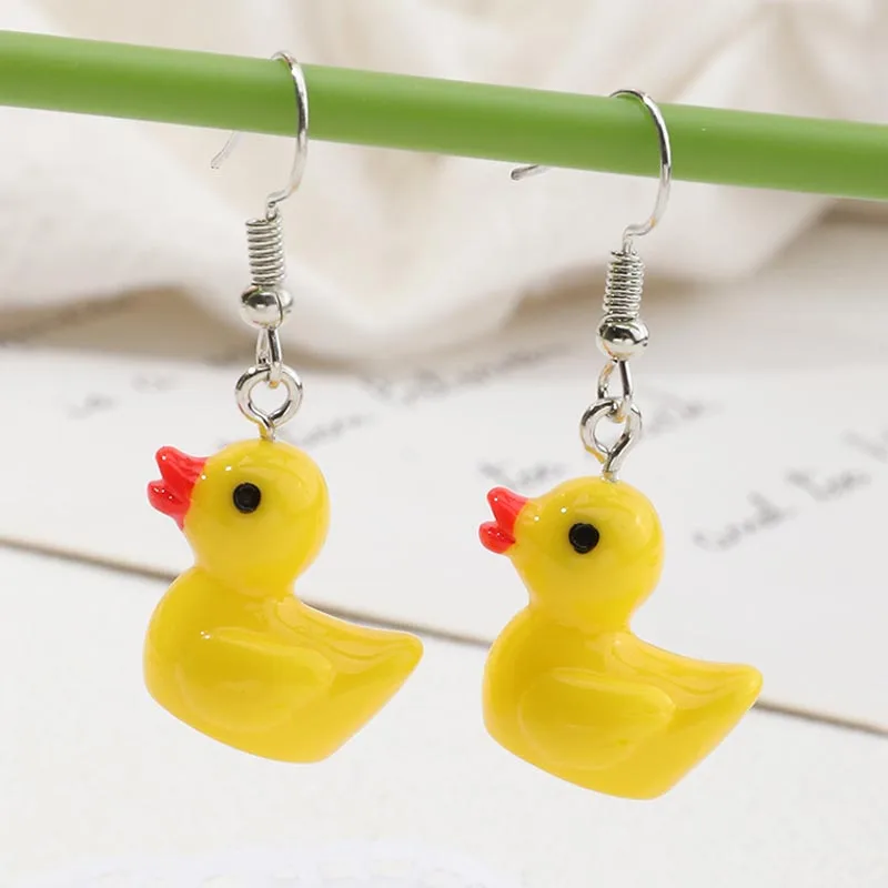Cute Little Yellow Duck Earrings for Women Fashion Enamel Resin Cartoon Animal Drop Earring Jewelry Gifts