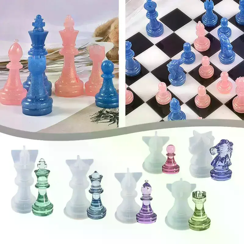

1 Set DIY Drop Glue International Chess Crystal Epoxy Resin Mold 3D Chess Piece Silicone Mould Accessories