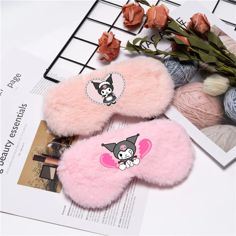 Kuromi Six-color Eye Mask with Imitation Rabbit Fur Surrounding, Light-blocking and Comfortable Plush Lunch Break Eye Mask Gift