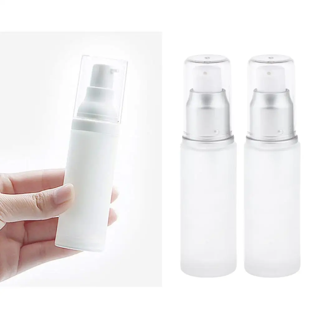 Durable Frosted Glass Lotion Pump Bottle 30ml Refillable Cream Dispenser for Cosmetic Bag Use