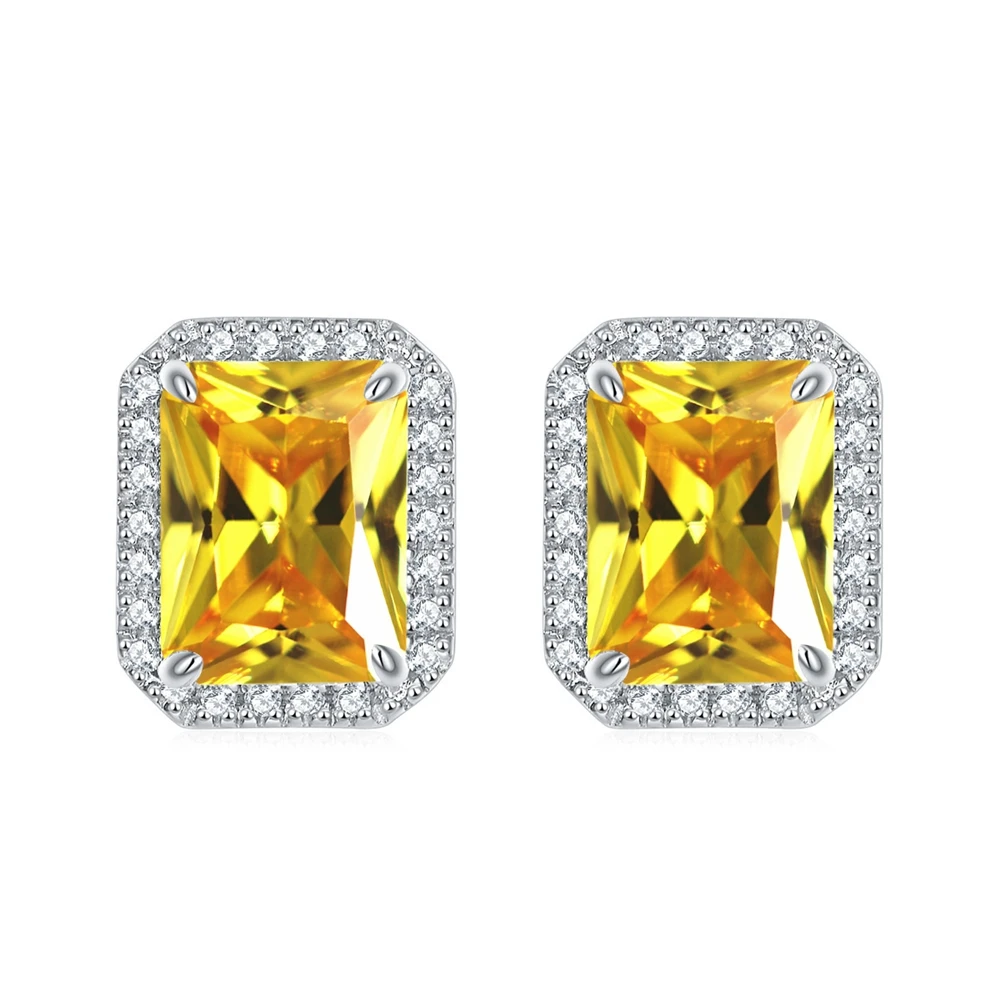 Vinregem Radiant Cut 6*8 MM 2CT Citrine Emerald Sapphire Ruby Gemstone Studs Earrings 100% 925 Sterling Silver Jewelry Wholesale