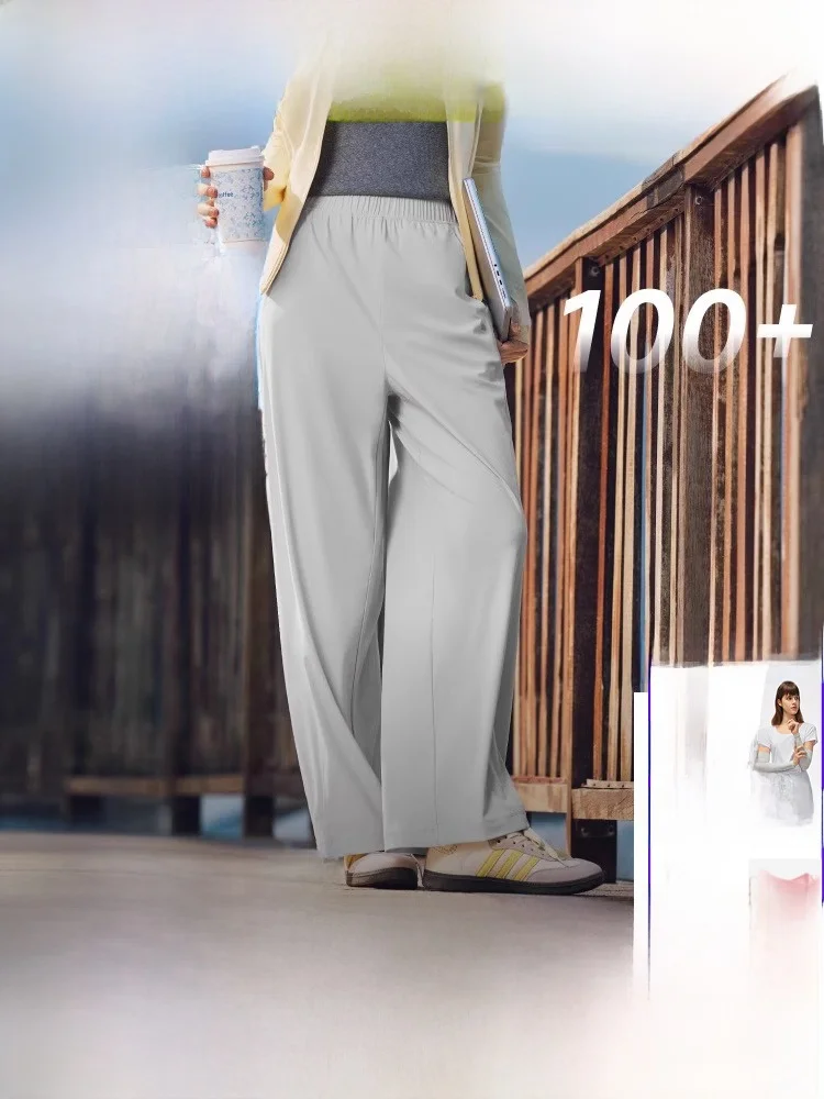 

Женские брюки Banana Le с высокой талией и широкими штанинами, весенне-летние, для активного отдыха, с защитой от солнца, повседневные, из ледяного шелка, быстросохнущие, утягивающие