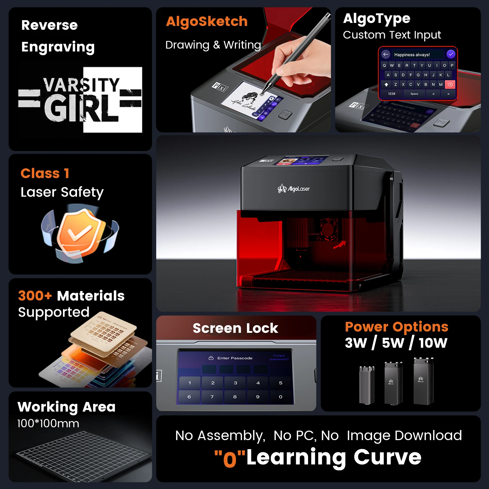 알고레이저 픽시 10W 레이저 조각기 절단기 DIY 선물 명함 프로토타입에 이상적 사용자 친화적인 레이저 에칭 도구