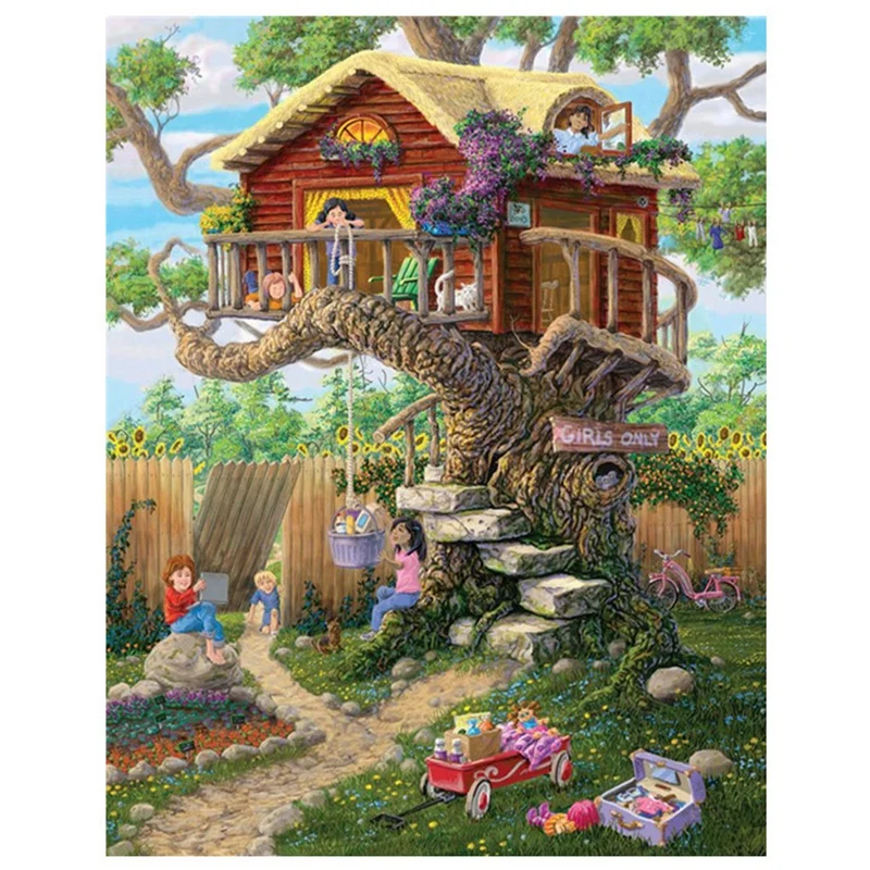 

DIY Diamond Painting Tree House Diamond Embroidery Round Resin Diamond Cross Stitch Home Wall Decor 30X40cm