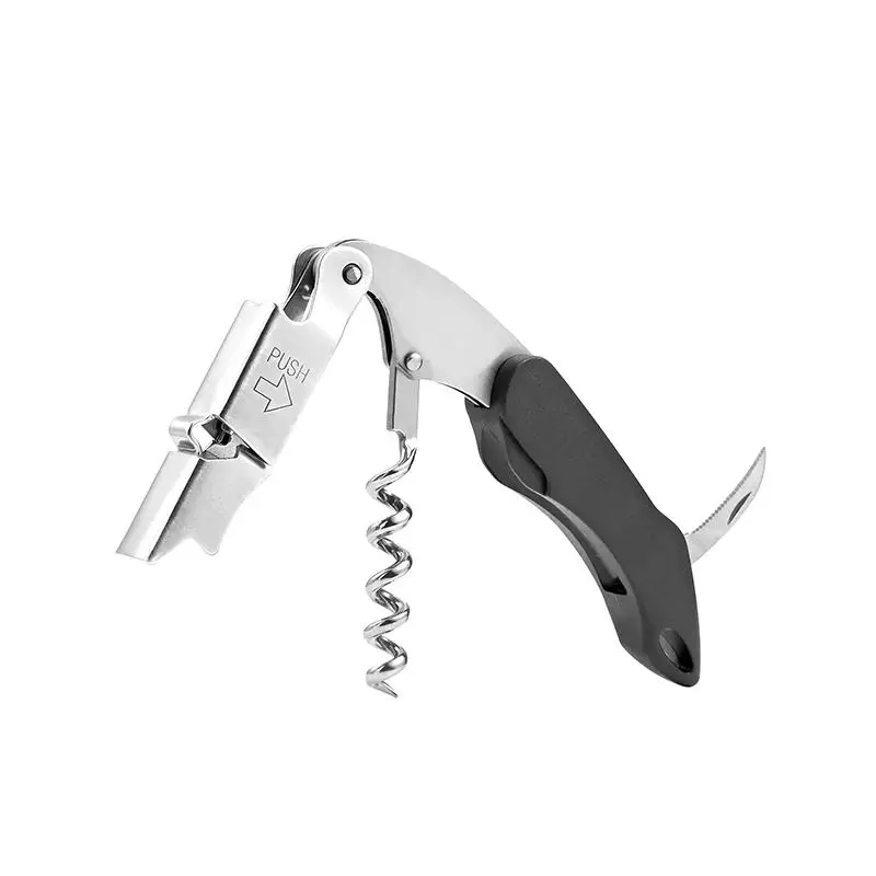 

Corkscrew 3-in-1 Stainless Steel Wine Opener Black Plastic Handle Bottle Opener