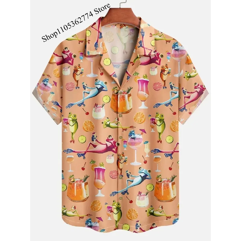 

Men's Shirts Summer Hawaiian Casual Seaside Beach Tops Cartoon Planet Rocket Print Button Short-sleeve Oversized Shirts Chemise