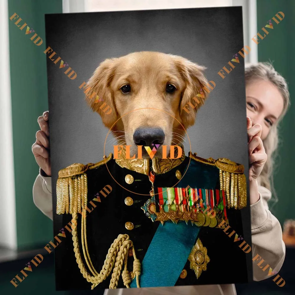

Custom Royal General Soldier Cat Dog Poster King Portrait Wall Art Canvas Painting Wall Pictures For Living Room Decor Unframed