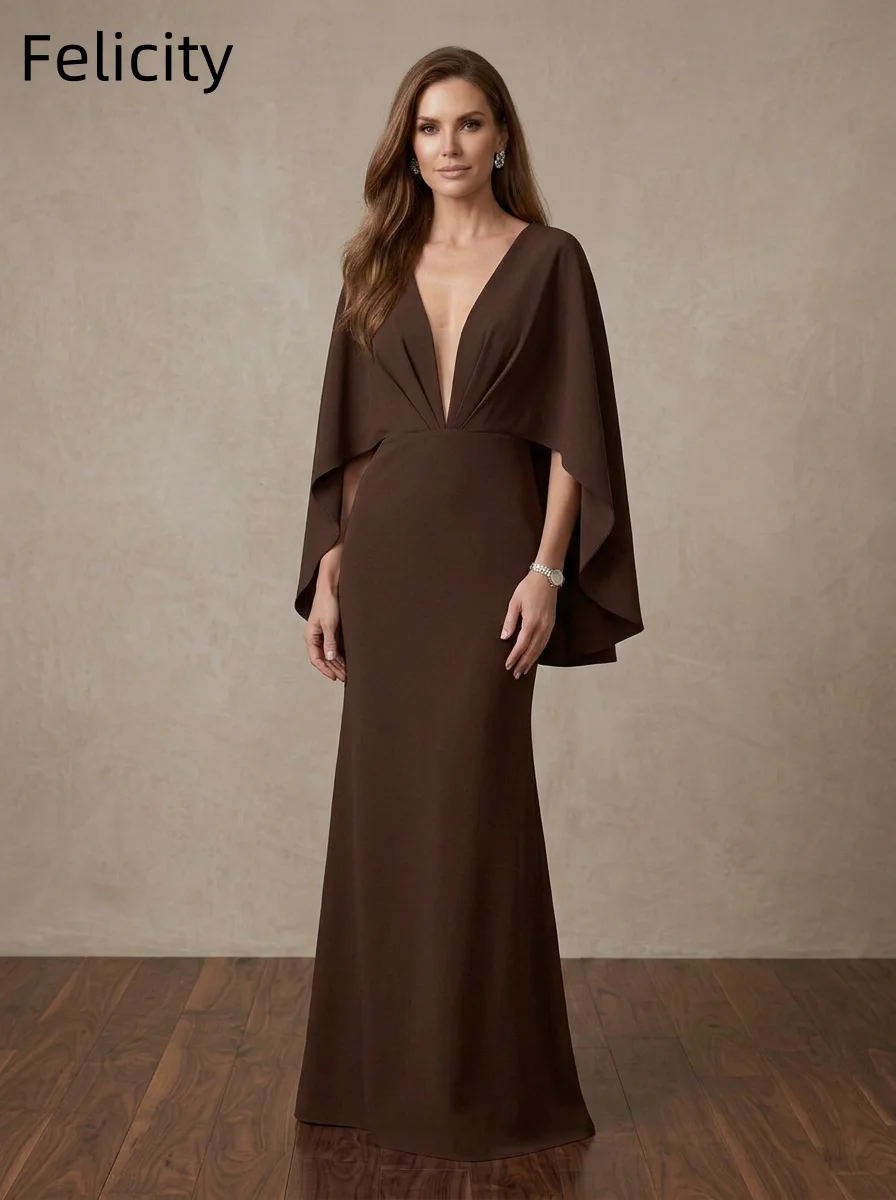 Felicty Deep V-neck Sexy Mother of The Bride Dresses 2026 Short Sleeves Prom Dress Mermaid Long Wedding Guest Dress Customize