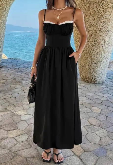 

Womens Dresses 2026 Spring/summer Retro Girl Style Lace Strap Waist Dress Romantic Countryside Retro Elegant Dress