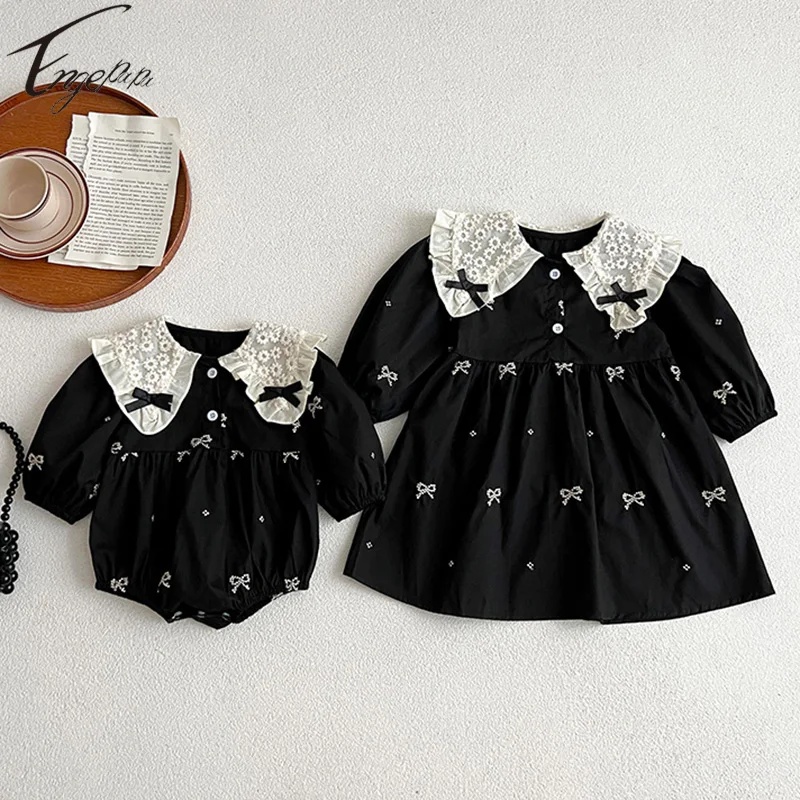

Princess Girls Party Dress Children Girls Long Sleeves Dress Spring Autumn Infant Girls Embroidery Rompers Sister Clothes