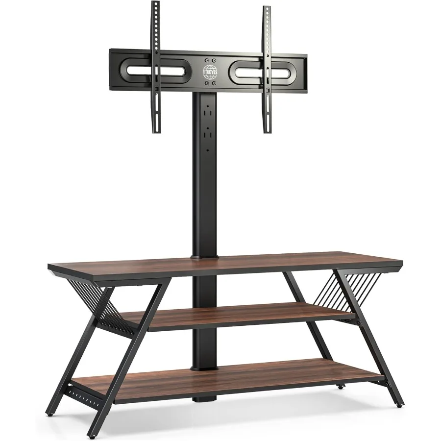 Drewniany stojak pod telewizor z mocowaniem do telewizorów 32-65 cali, centrum rozrywki z regulacją wysokości i zintegrowanym systemem zarządzania kablami S