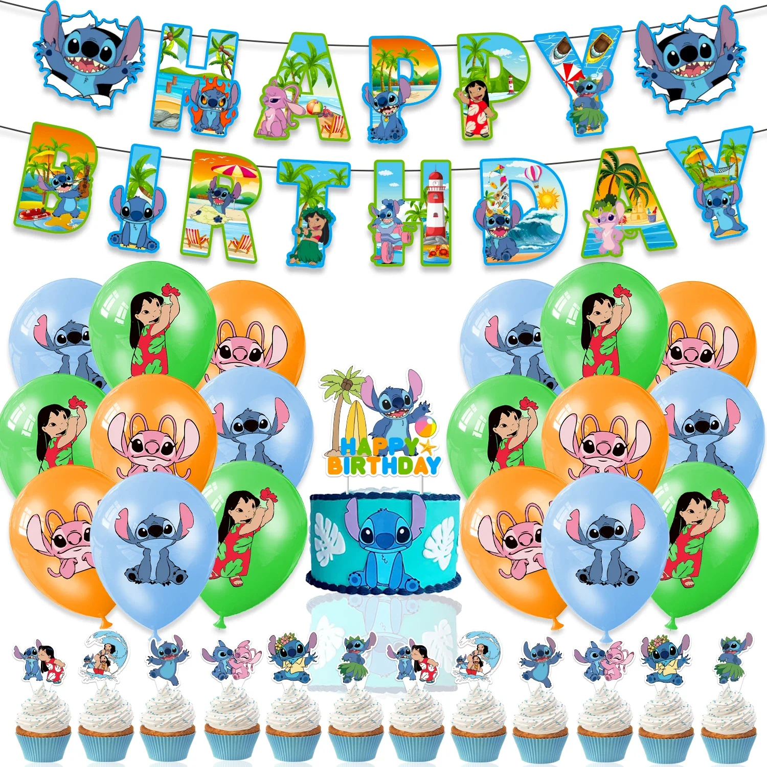 Disney Stitch Theme Birthday Party Decoration Supplies Kids Lilo Stitch Tableware Cup Plate Angle Balloon for Baby Shower Favors