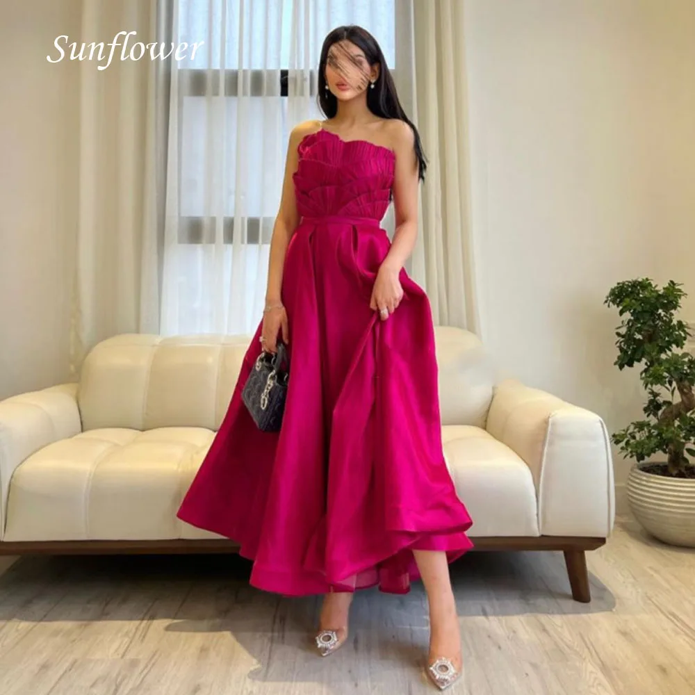 

Sunflower Pitaya Color Strapless Prom Gowns A-LINE Evening Dress Slim Ankle-Length Party Dress 2023 Satin High-end Custom